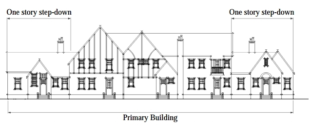 drawing of residential building with different story step-downs