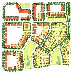 drawing of a mixed-use center development