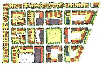 drawing of a mixed-use neighborhood development