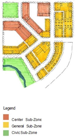 drawing of a mixed-use Center regulating plan