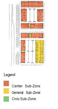 drawing of a mixed-use Corridor Development regulating plan