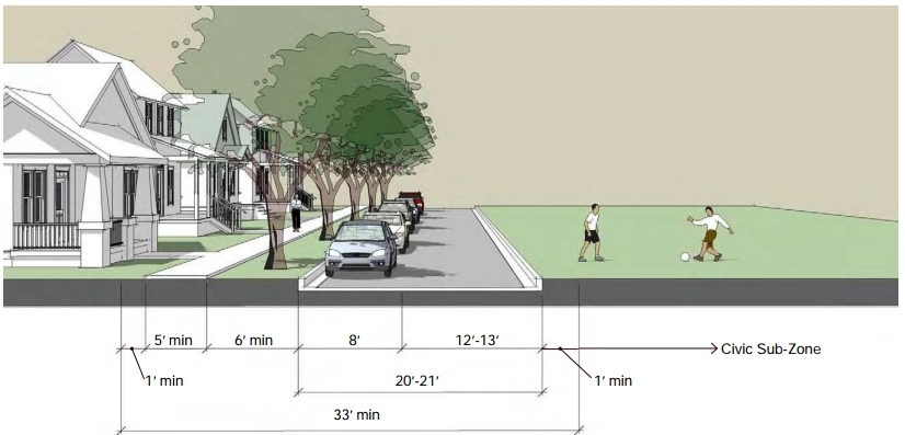 drawing of a drive with parallel street parking