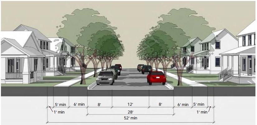 drawing of a drive with lane street parking