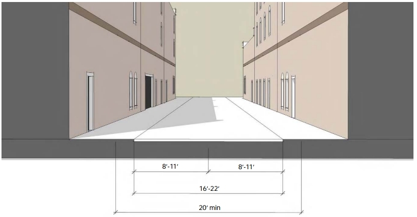 drawing of a drive with Two-lane alley parking