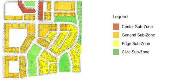 drawing of mixed-use Center regulating development plan