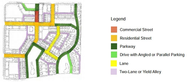 drawing of mixed-use Center street types