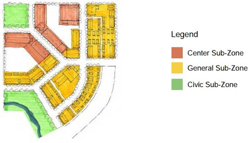 drawing of mixed-use Center regulating development plan