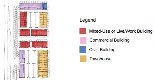 drawing of a mixed-use Corridor building types