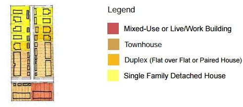 drawing of a mixed-use Corridor building types