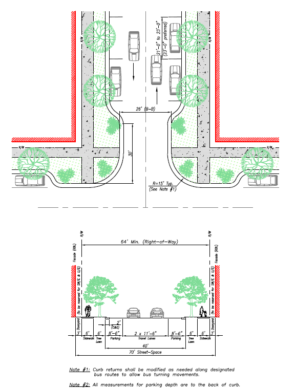 drawing of Major Urban Street Type Specifications