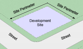 Diagram Drawing of a Development Site with Site perimeters and street site landscaping 