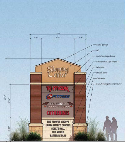 Photo of a Shopping Center signage with multiple store signs 