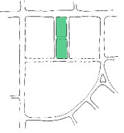 Diagram of location of greens, squares and plazas in a Town Square development pattern