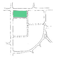 Diagram of location of greens, squares and plazas in a Corner Green development pattern