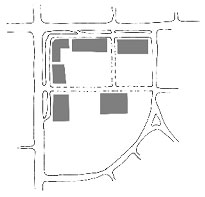 Diagram illustrating appropriate location for buildings of the through accessway in a Perimeter Street development pattern