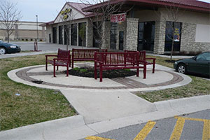 Photo of a commercial building patio with seating