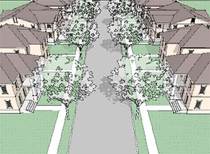 drawing of buildings facing a public street or private accessway
