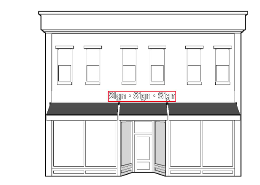 Drawing of a Single sign area on a building