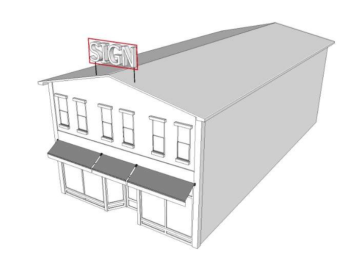 Drawing of a bad example of a roof sign placement