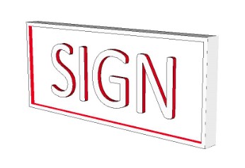 Drawing of a cabinet sign with letter projections