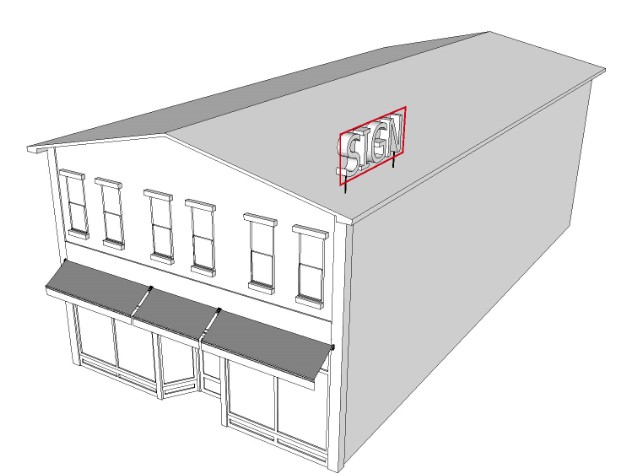 Drawing of a good example of a roof sign placement