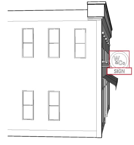 Drawing of an Irregular Shaped sign on a building