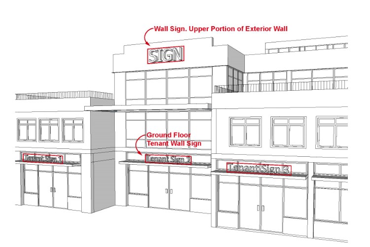 Drawing of Alternative Signage on a Multi-Story Multi-Tenant Building