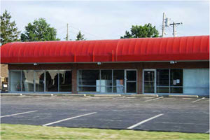 photo of commercial building with awnings