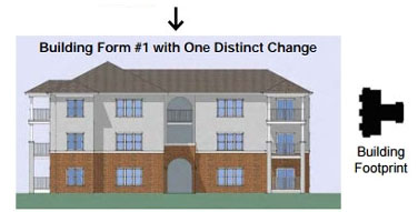 drawing of a building form with one distinct change