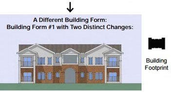 drawing of a building form with two distinct changes
