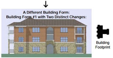 drawing of a building form with two distinct changes