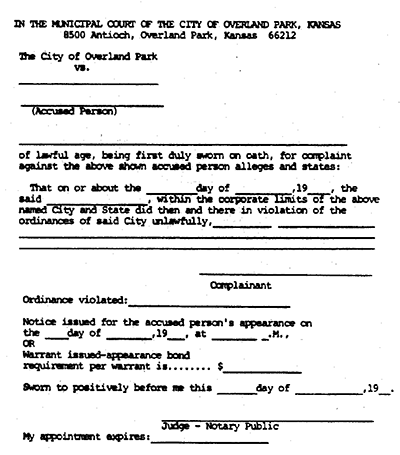 Photocopy of a City ordinance complaint violation form