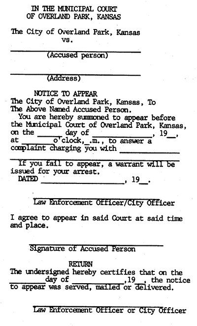 Photocopy of a Notice to Appear form