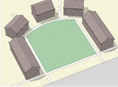 drawing of a neighborhood with a courtyard green space attached